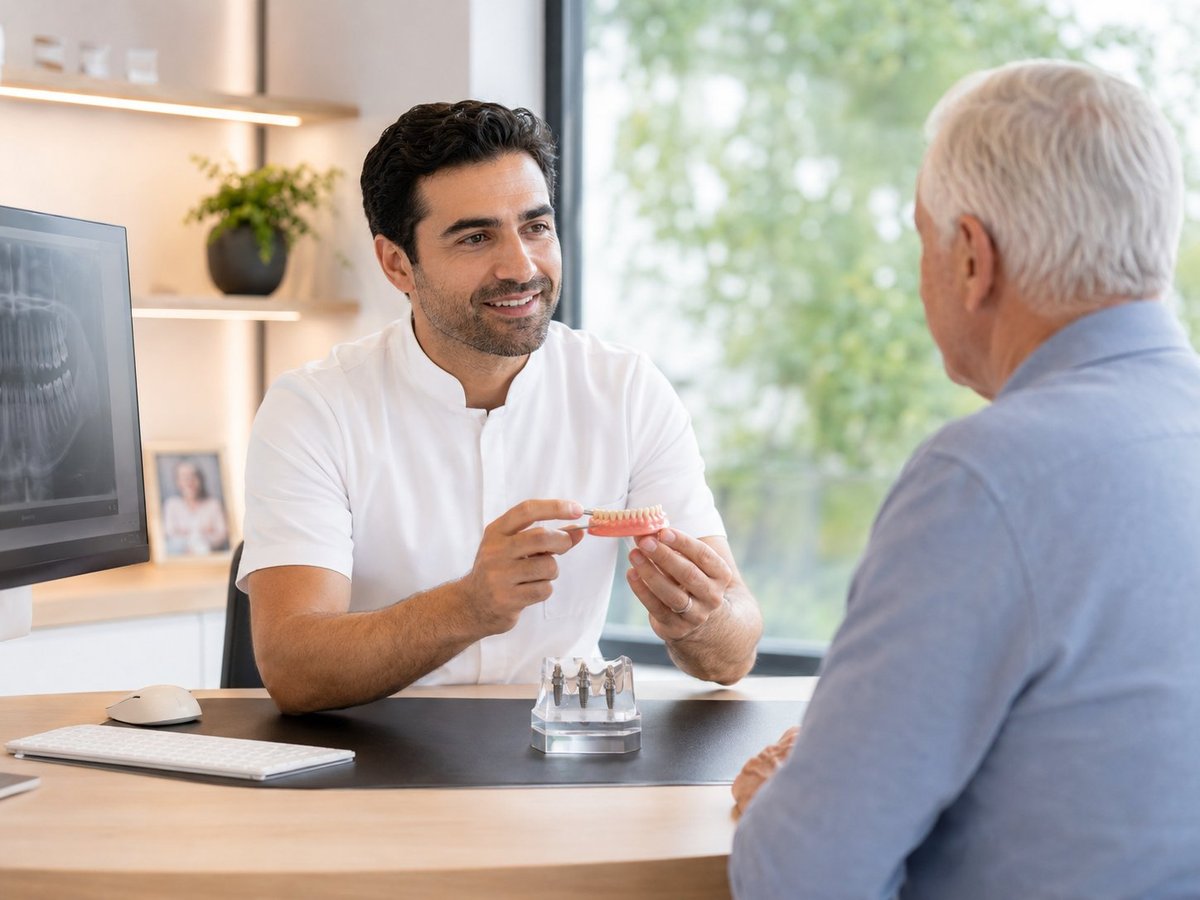Tandarts in gesprek met patiënt